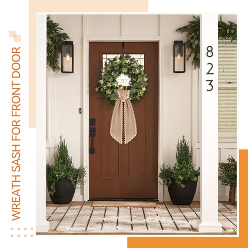 2 Pack Scalloped Wreath Sash Burlap Front Door Ribbon Bow for Porch