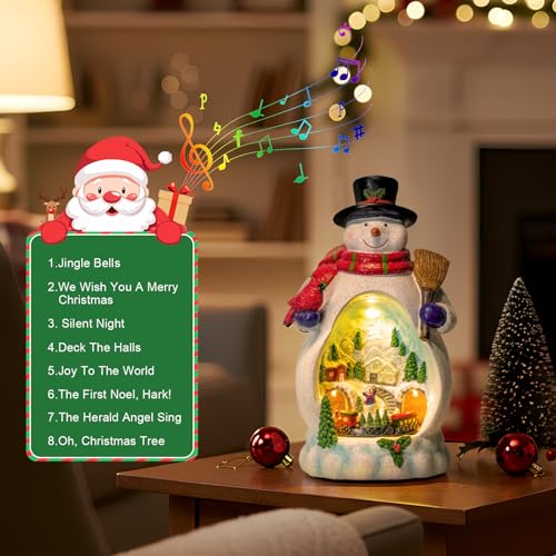 ZQQLITE Snowman Christmas Village Figurines with Rotating Train & Music - Lighted Holiday Decor