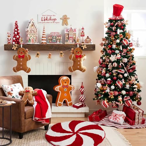 ELDONE Red & White Candy Swirl 24x24 In Non-Slip Bathroom Rug - Festive Christmas Round Mat
