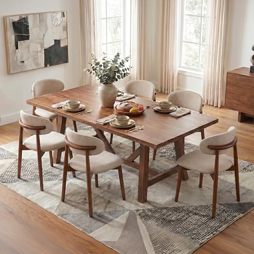 Set of 6 Mid-Century Modern Upholstered Dining Chairs, Velvet Kitchen Chairs