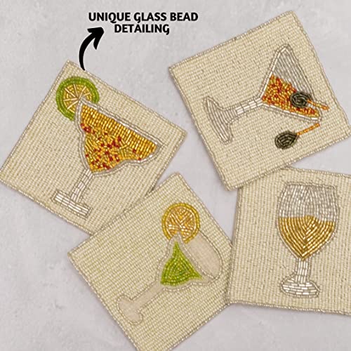 Folkulture Handmade Boho Cocktail Drink Coasters Set of 4 - Table Decor & Bar Accessories