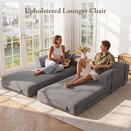 5-in-1 Convertible Corduroy Sofa Bed - 70" Folding Futon Couch (Gray)