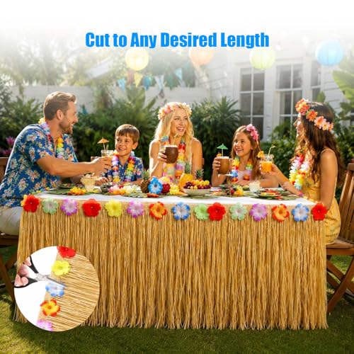 2-Pack Hawaiian Grass Table Skirts - 108" x 29.5" Tropical Party Decor