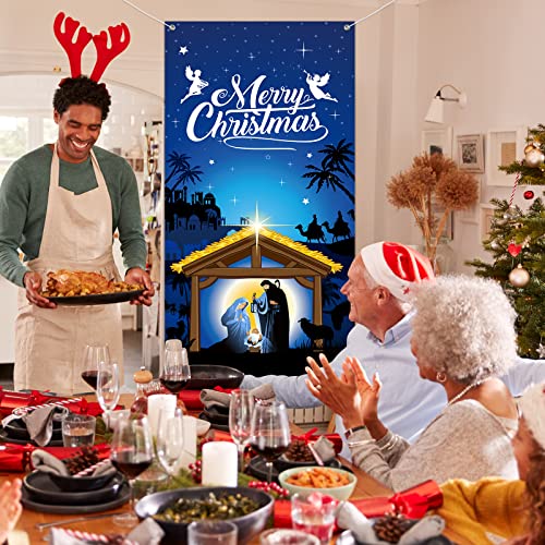 Nativity Christmas Door Cover Nativity Scene Banner 71 x 35 in Polyester Front Door Decor