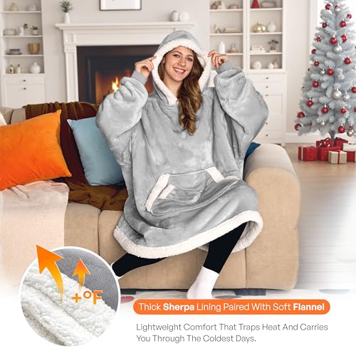 Wearable Blanket Hoodie with Pockets, Oversized Sherpa Fleece Loungewear