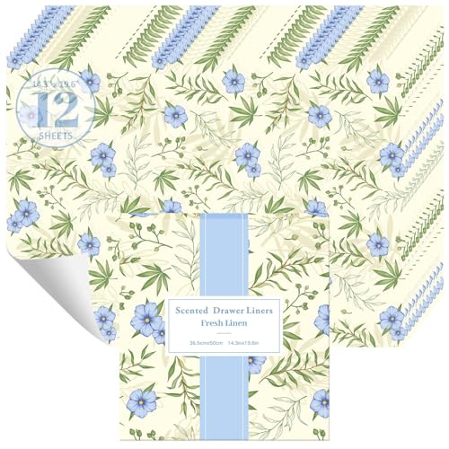 Scented Drawer Liners for Dresser - Fresh Linen Non-Adhesive Paper, 12 Sheets