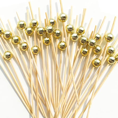 Amovvita Classic Gold Pearl Cocktail Picks 100 pcs - Elegant Party Garnishes
