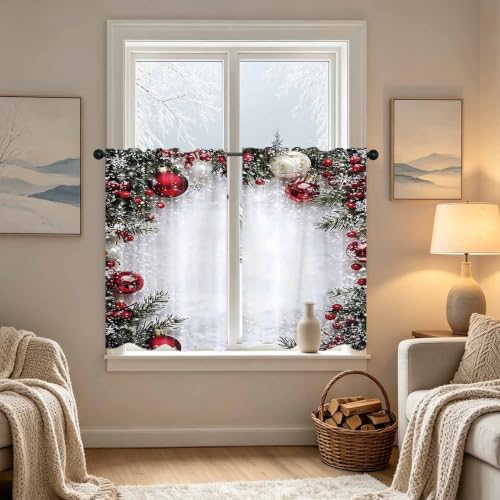 DOTOOMA 26x36 Inch White Pine Branch Christmas Kitchen Cafe Curtain Panel