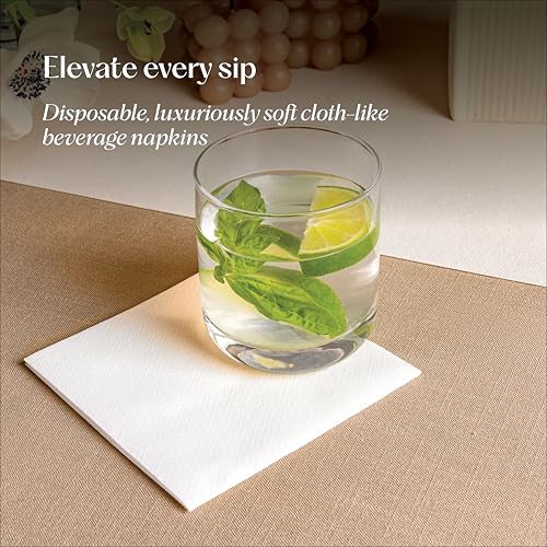Servietto Linen-Feel Disposable Cocktail Napkins - 200 Pack, 5x5 Inches, Elegant Absorbent Paper, USA Made, Variation 1