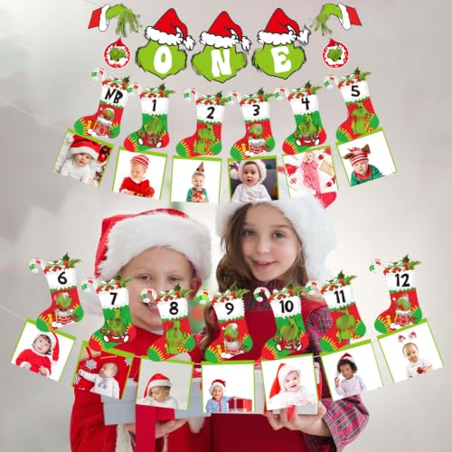 First Christmas Baby Photo Banner & Milestone Cards - Holiday Baby Decorations