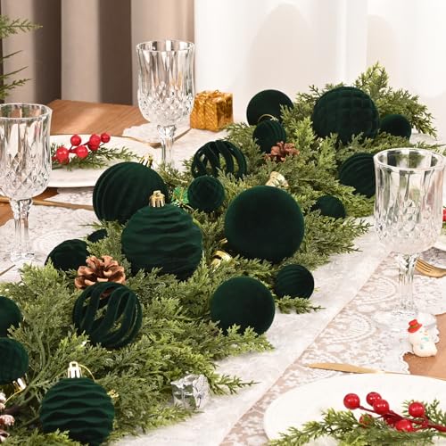 Waipfaru 38Pcs Green Velvet Christmas Ornaments Set - Shatterproof Holiday Decorations