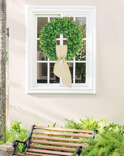 20-Inch Artificial Boxwood Wreath - UV Protected Greenery for Front Door