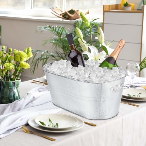 Galvanized Metal Ice Buckets, 4-Gallon Beverage Tubs with Handles (4 Pack)