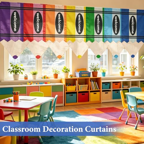 7-Piece Rainbow Pencil Classroom Curtains, 36" x 24" Rod Pocket Drapes
