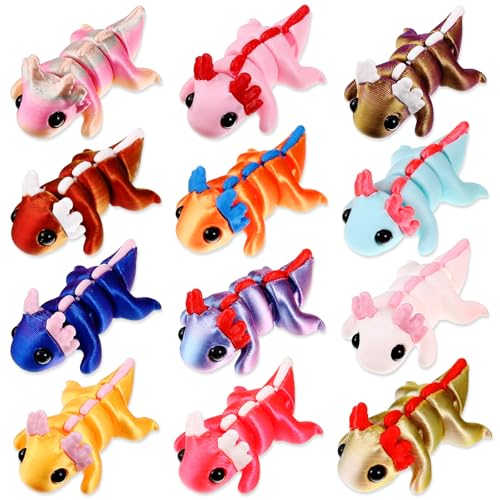 12 Pcs Articulated Axolotl Fidget Toys, 3D Printed Flexible Animal Figures
