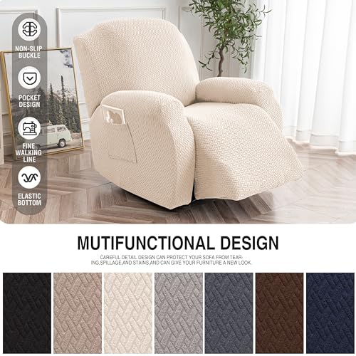 Stretch Recliner Chair Cover - Soft Velvet Slipcover for 1 Seat, Beige