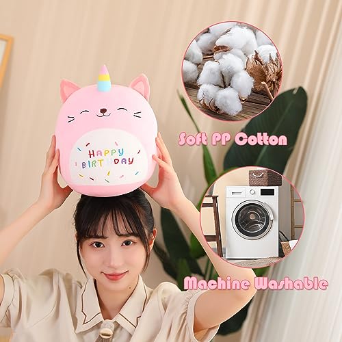 SQEQE 8-Inch Kawaii Caticorn Plush Pillow - Birthday Cat Stuffed Animal