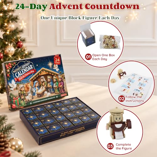 Nativity Advent Calendar 2026 Kids Building Blocks Set – 24-Day Christmas Countdown with Holy Family & Nativity Figures