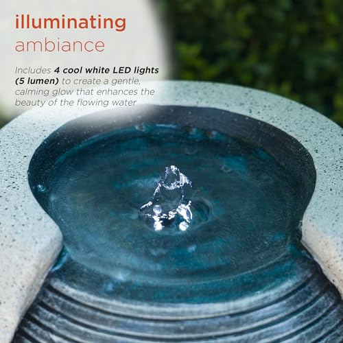 29-Inch Two-Tone Ribbed Jar Floor Fountain with LED Lights for Indoor/Outdoor