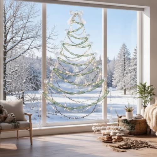 6 Pcs Christmas Wall Tree Kit with Pearl Garland & USB Fairy Lights