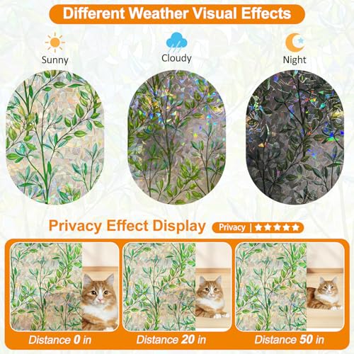 Rainbow Leaf Window Privacy Film - Decorative Non-Adhesive Clings (17.5 x 78.7 in)