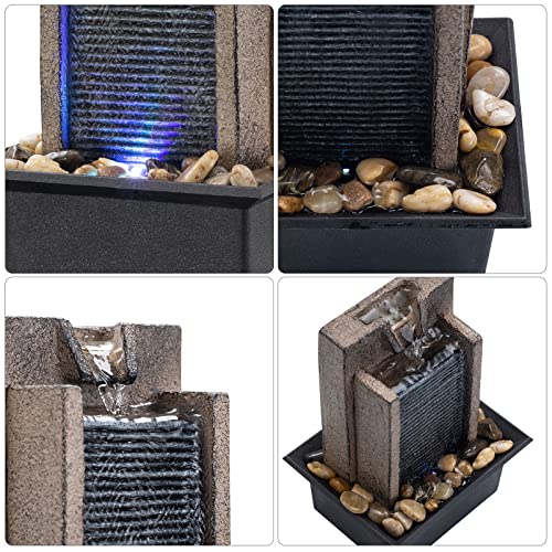 Indoor Tabletop Waterfall Fountain with Color-Changing LED Lights & Rocks