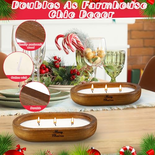 MTLEE 2 Pack Dough Bowl Candle Christmas Wood Candle, 9.4 x 5.7 1.8