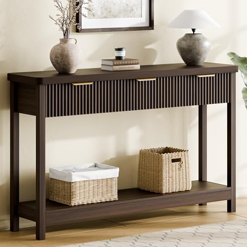 51-Inch Fluted Console Table with 3 Drawers and Open Storage Shelf