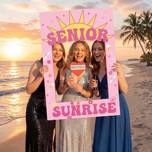 Pink Senior Sunrise Photo Booth Frame - Large 28x20 Inches for Group Photos