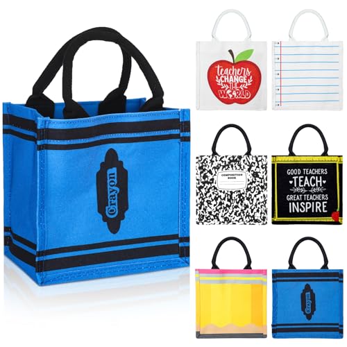 Sunnymove 6-Pack Mini Burlap Tote Bags for Teachers, 8 x 8 x 5.5 in