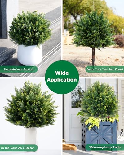 27.6-Inch Artificial Cedar Topiary Trees, UV Resistant Faux Pine Shrubs (Set of 2)