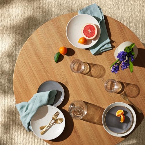 35.5-Inch Round Mid-Century Modern Dining Table for 4, Pecan Wood Finish