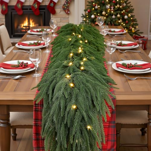 18FT Norfolk Pine Artificial Christmas Garland with Lights - Outdoor/Indoor Pre-lit, 100 Multi-Color LEDs (Alupssuc 18FT / 1)