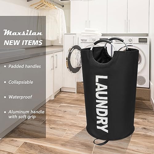 Maxsilan 90L Large Collapsible Tall Laundry Basket Hamper, Black