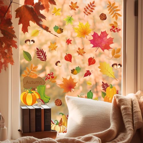Holiday Window Clings Set - Fall, Halloween, Christmas & Winter Decorations, 160 pcs
