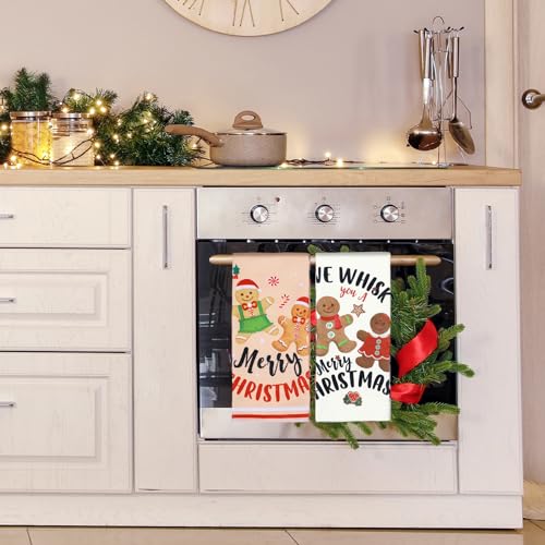 Patelai 6 Pcs Christmas Kitchen Towels Gingerbread Man Red Plaid