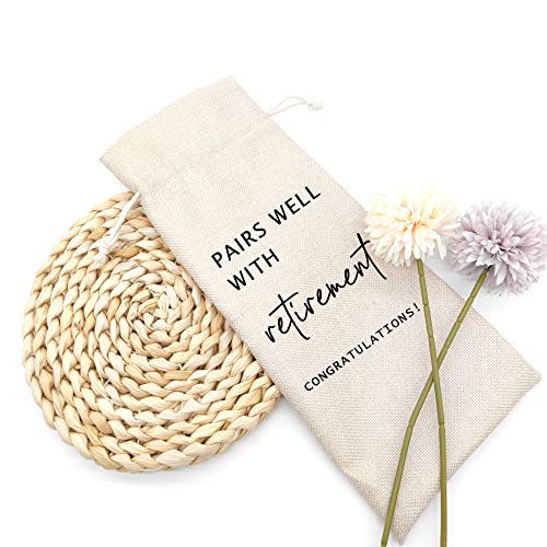 Pairs Well With Retirement Wine Bag - Reusable Linen Bottle Sleeve