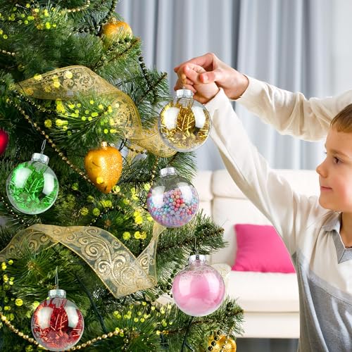 ANVAVO 12 Pack 4 Inch Clear Plastic Christmas Ball Ornaments with Removable Tops, DIY Fillable Baubles for Holiday Decor