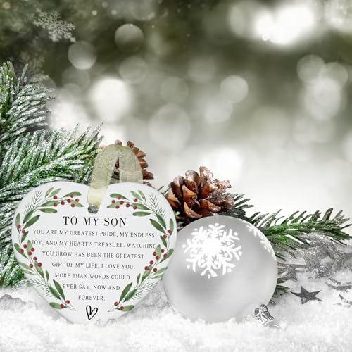 My Dear Son Christmas Ornament 2026 – 3.9" Ceramic Keepsake with Double-Sided Design (Heart-Son) PDE-QUNLIAN