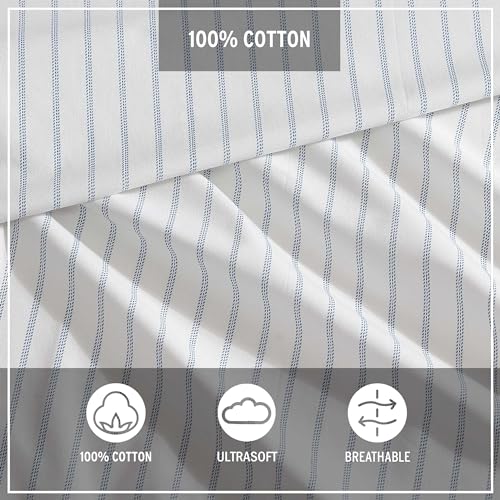 Eddie Bauer - Twin Sheets, Cotton Percale Bedding Set, Crisp & Cool Home Decor (Essential Stripe White, Twin)