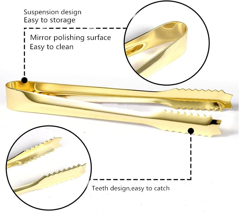 REJZZDKOE Gold Stainless Steel Ice Scoop & Tongs Set for Bar & Buffet