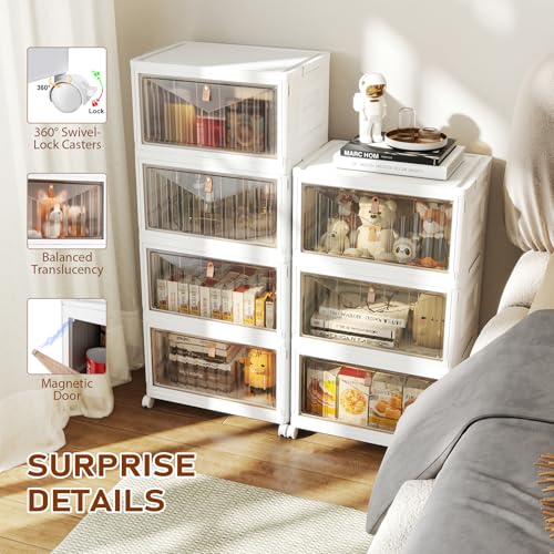 Collapsible Storage Cabinet with Wheels and Magnetic Doors