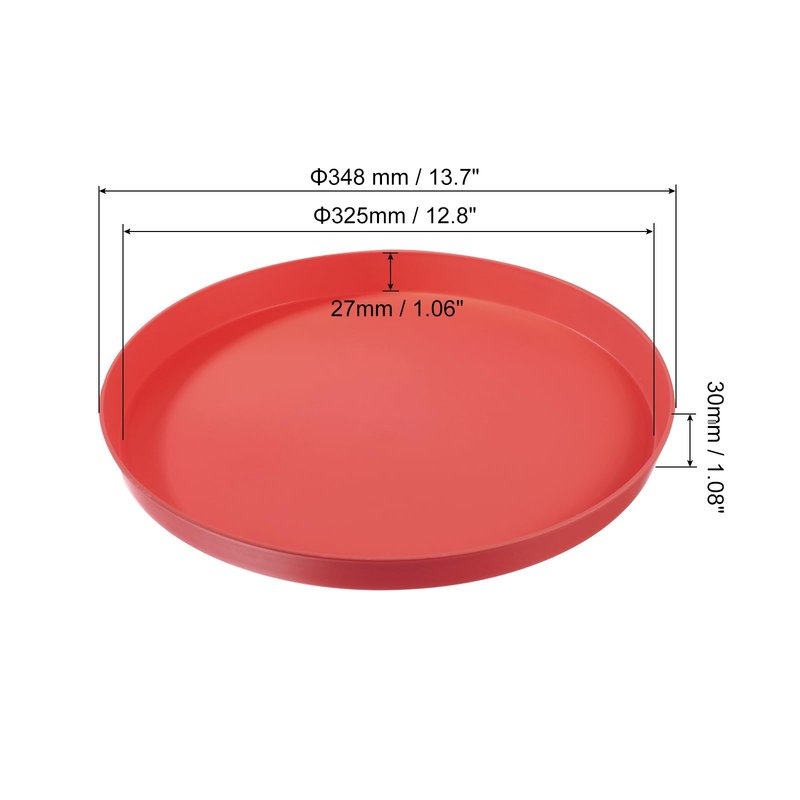 PATIKIL 14" Restaurant Serving Trays, 2 Pcs Round Non-Slip Food Service Tray Platter Reusable Plastic Fast Food Serving Tray for Bar Coffee Home Cafeteria Hotel, Red
