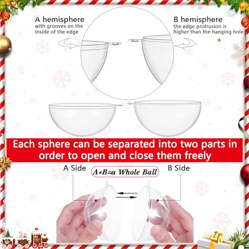 Sratte 24 Pcs Clear Christmas Ornaments 3.15 Inch with Silver Hanging Lanyard - Fillable Plastic Balls