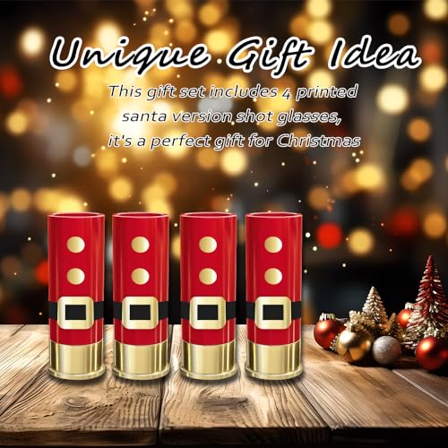 MyGiftHub Santa Shot Glass Set of 4 - 12 Gauge Alcohol Drinking Glasses for Christmas Gift