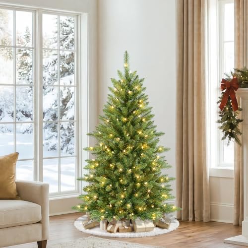 4.5ft Slim Fraser Fir Artificial Christmas Tree with 150 Clear Lights - Pre-Lit Holiday Tree