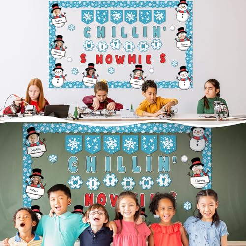 Motiskyy 76-Piece Winter Bulletin Board Set with Snowman Decor for Christmas & Holiday Parties