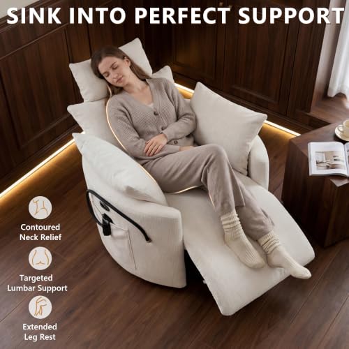 Chenille Power Recliner Nursery Chair with Adjustable Headrest and USB Port