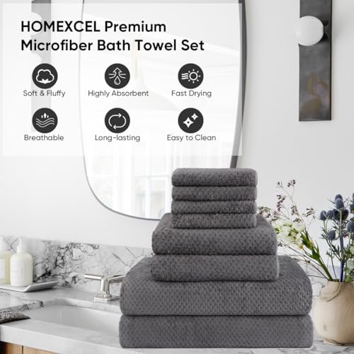 HOMEXCEL 8-Piece Bath Towel Set, Soft Absorbent Grey Towels