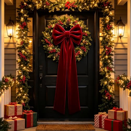 QIANGED Extra-Large Red Velvet Christmas Tree Topper Bow 15.8" x 48"